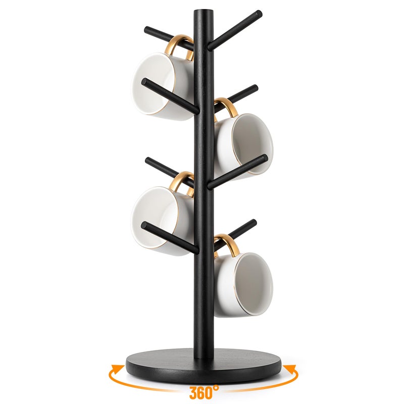 MyLifeUNIT Mug Holder Tree, 360Â° Rotated Coffee Cup Holder with 8 Hooks, Wooden Mug Rack Stand for Counter Top, Coffee Bar Accessories (Black) - Image 1