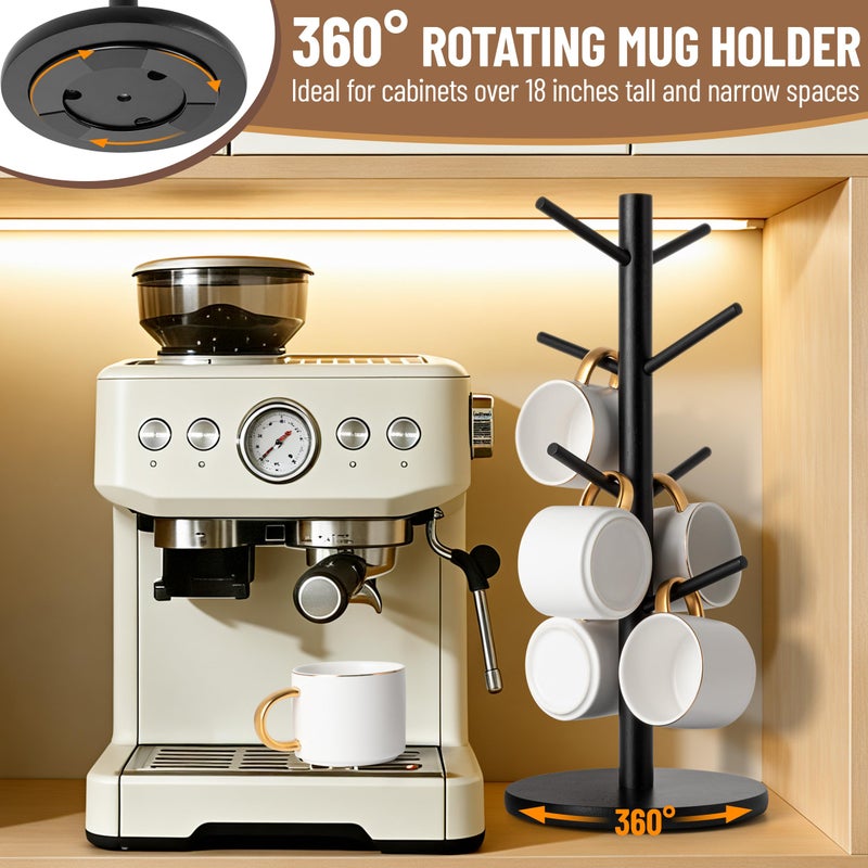 MyLifeUNIT Mug Holder Tree, 360Â° Rotated Coffee Cup Holder with 8 Hooks, Wooden Mug Rack Stand for Counter Top, Coffee Bar Accessories (Black) - Image 2