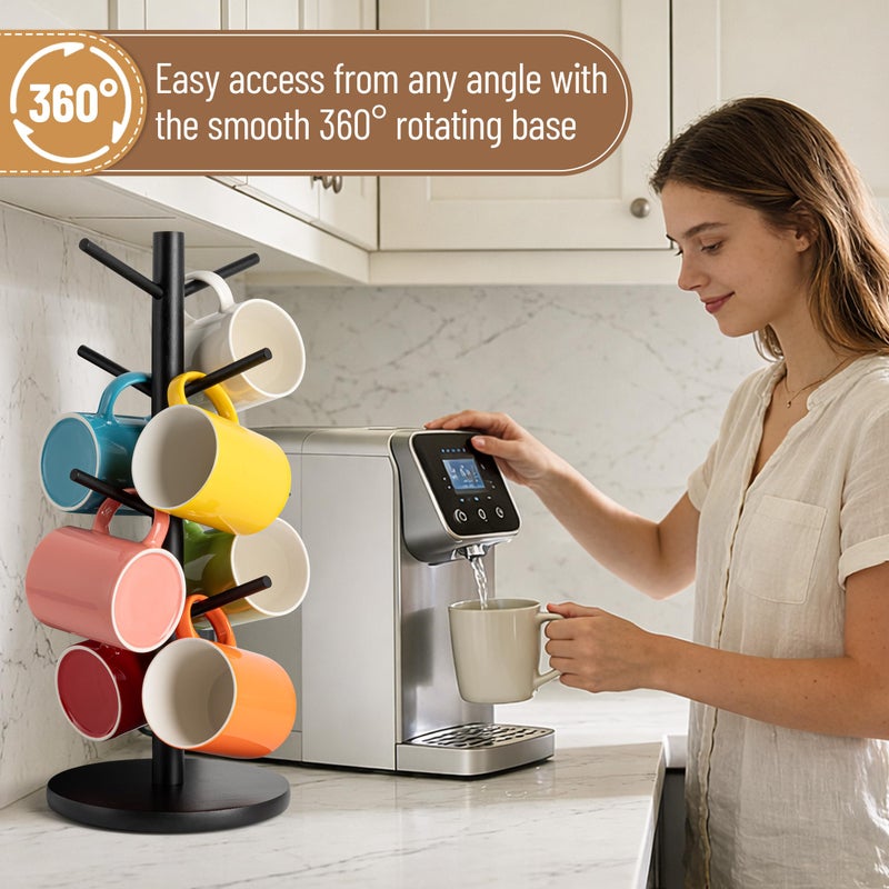 MyLifeUNIT Mug Holder Tree, 360Â° Rotated Coffee Cup Holder with 8 Hooks, Wooden Mug Rack Stand for Counter Top, Coffee Bar Accessories (Black) - Image 5