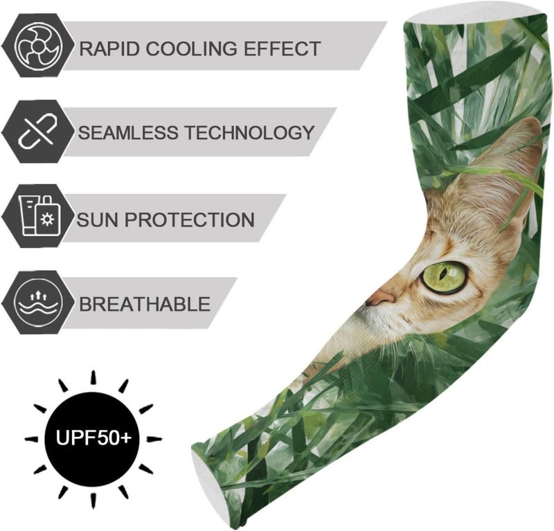 KLL Lively 3d Cat Green Leaves cooling tattoo cover up UV protection compression sleeve for sun&uv protection anti-run - Image 5