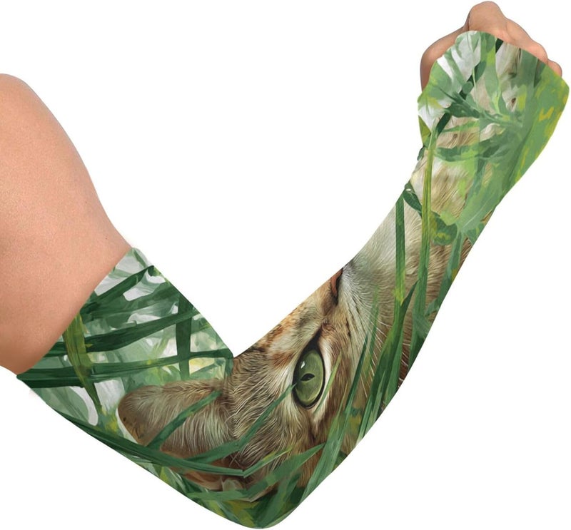 KLL Lively 3d Cat Green Leaves cooling tattoo cover up UV protection compression sleeve for sun&uv protection anti-run - Image 2