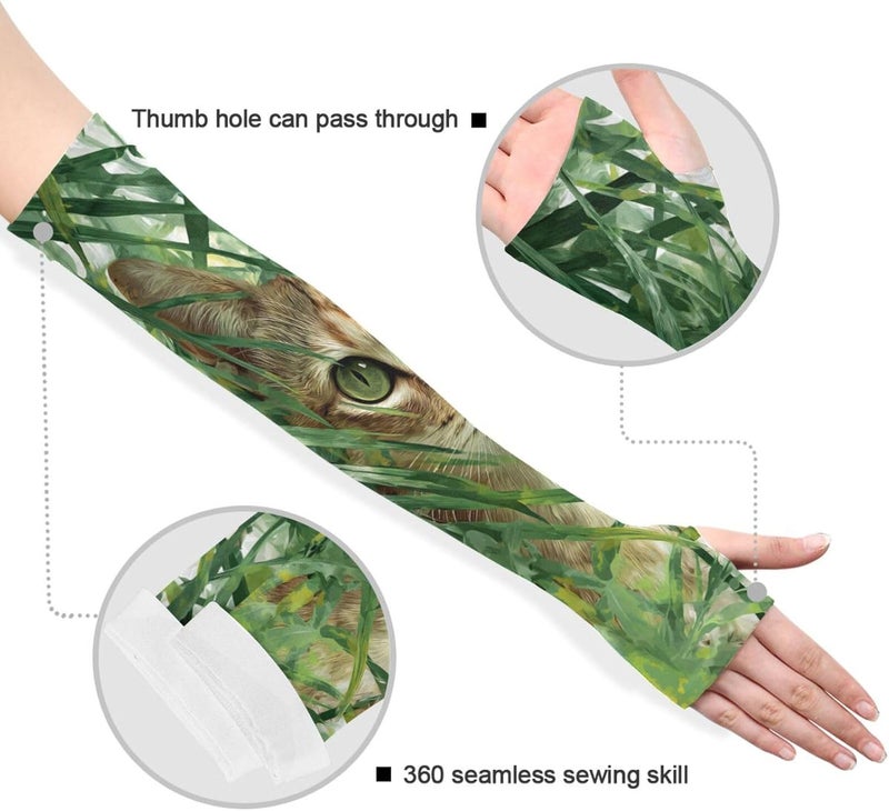 KLL Lively 3d Cat Green Leaves cooling tattoo cover up UV protection compression sleeve for sun&uv protection anti-run - Image 3