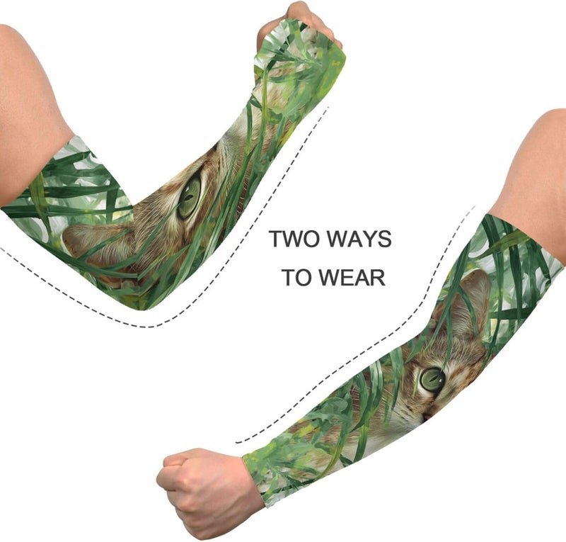 KLL Lively 3d Cat Green Leaves cooling tattoo cover up UV protection compression sleeve for sun&uv protection anti-run - Image 4