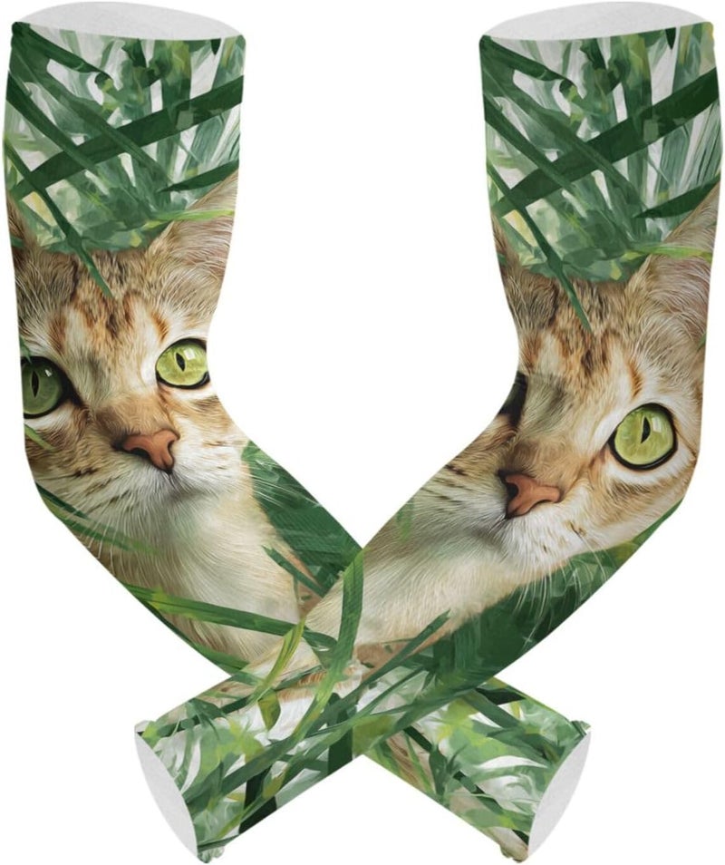 KLL Lively 3d Cat Green Leaves cooling tattoo cover up UV protection compression sleeve for sun&uv protection anti-run - Image 1