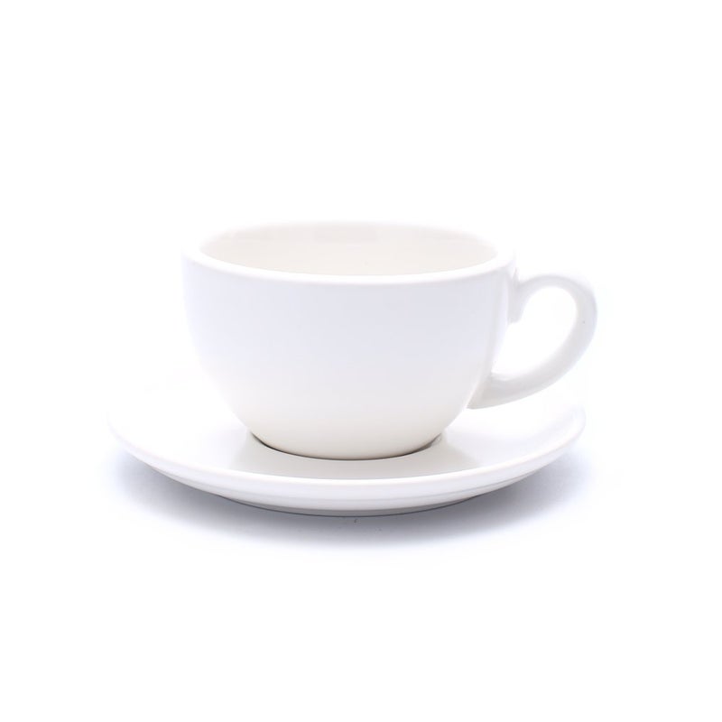 Coffeezone Great Cup Shape for Latte Art Cappuccino Barista Cup Saucer New Bone China for Coffee Shop Matte White 105 oz
