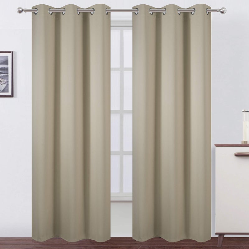 LEMOMO Beige Thermal Blackout Curtains/38 x 84 Inch/Set of 2 Panels Room Darkening Curtains for Bedroom - Image 1
