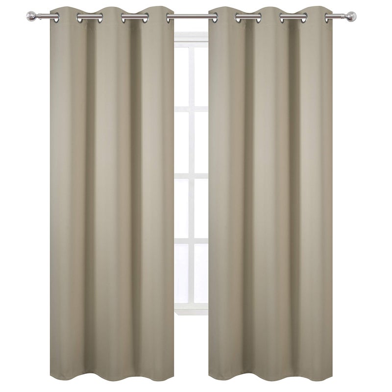 LEMOMO Beige Thermal Blackout Curtains/38 x 84 Inch/Set of 2 Panels Room Darkening Curtains for Bedroom - Image 2