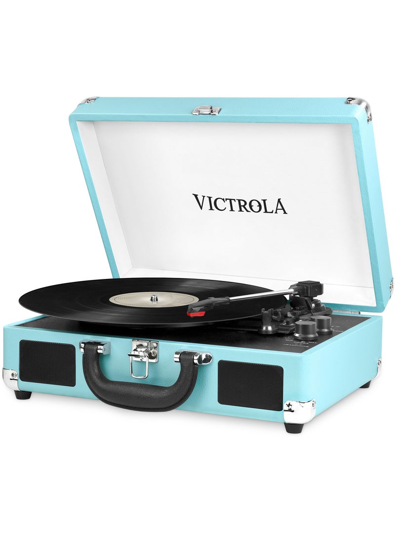 VICTROLA Victrola Journey Vintage Bluetooth Suitcase Vinyl Record Player Portable 3-Speed LP Turntable with Built-in Stereo Speakers Aux-In RCA Out Elegant Turquoise Color  - Image 1