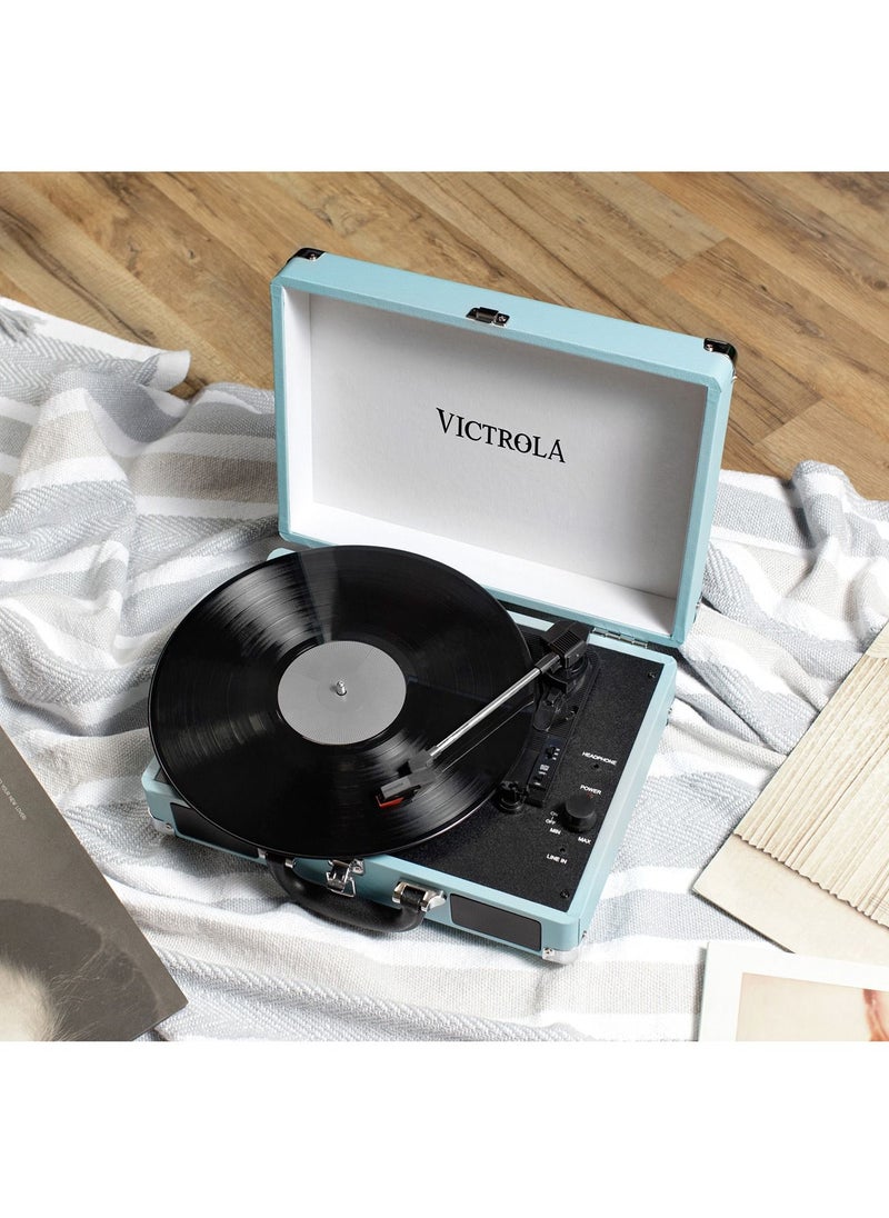 VICTROLA Victrola Journey Vintage Bluetooth Suitcase Vinyl Record Player Portable 3-Speed LP Turntable with Built-in Stereo Speakers Aux-In RCA Out Elegant Turquoise Color  - Image 2