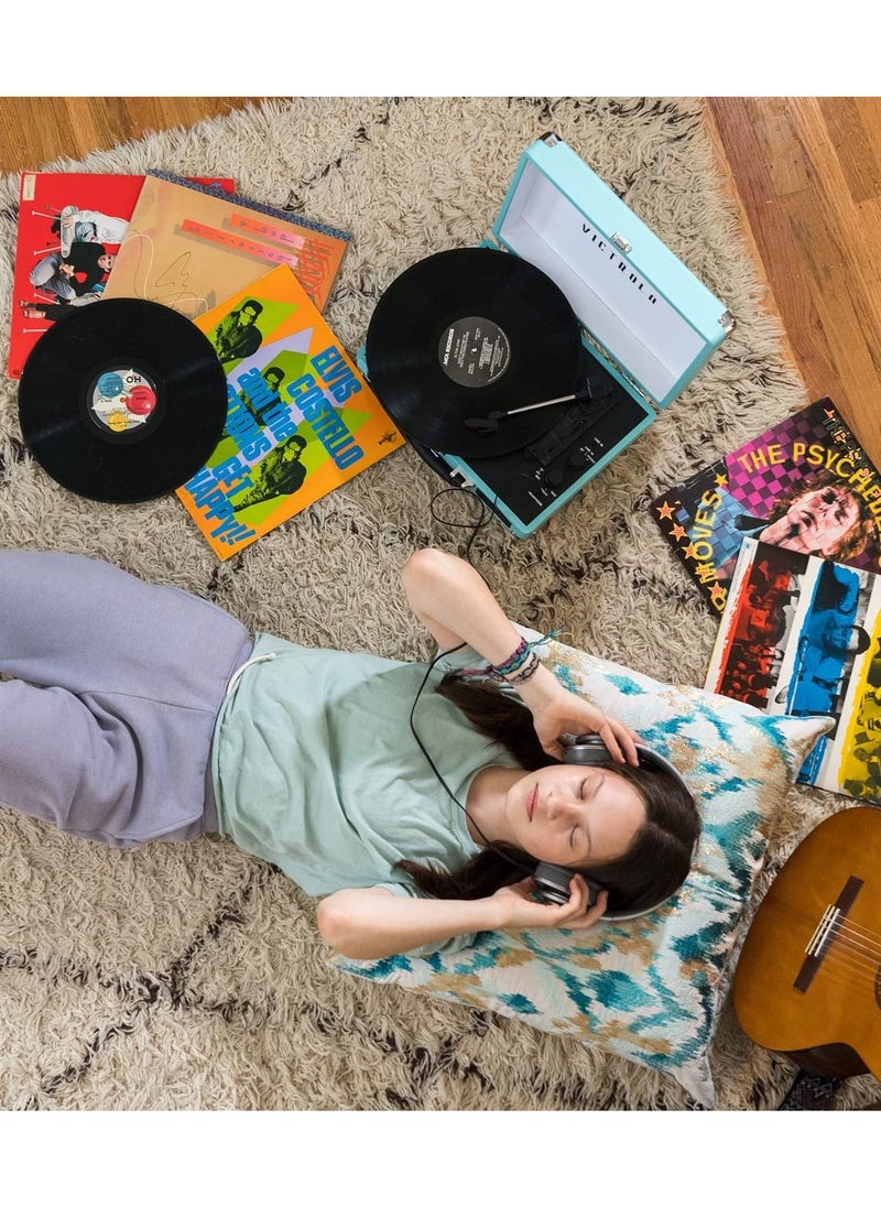 VICTROLA Victrola Journey Vintage Bluetooth Suitcase Vinyl Record Player Portable 3-Speed LP Turntable with Built-in Stereo Speakers Aux-In RCA Out Elegant Turquoise Color  - Image 3