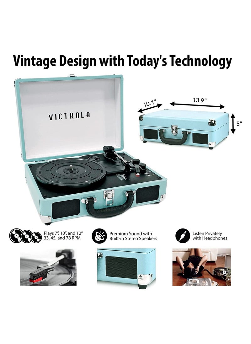 VICTROLA - Victrola Journey Vintage Bluetooth Suitcase Vinyl Record Player Portable 3-Speed LP Turntable with Built-in Stereo Speakers Aux-In RCA Out Elegant Turquoise Color - Image 1