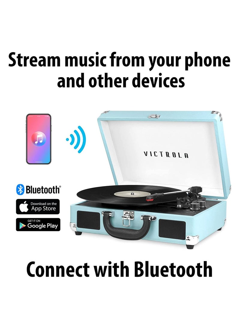 VICTROLA Victrola Journey Vintage Bluetooth Suitcase Vinyl Record Player Portable 3-Speed LP Turntable with Built-in Stereo Speakers Aux-In RCA Out Elegant Turquoise Color  - Image 5