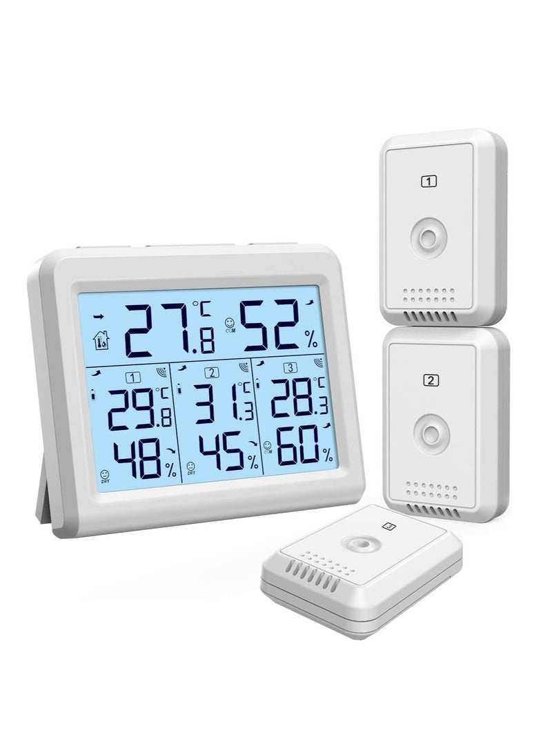 ORIA Indoor Outdoor Thermometer, Digital Hygrometer Thermometer, Wireless Temperature and Humidity Gauge Monitor with 3 Sensors, LCD Backlight for Home, Office, Bedroom, White - Image 1