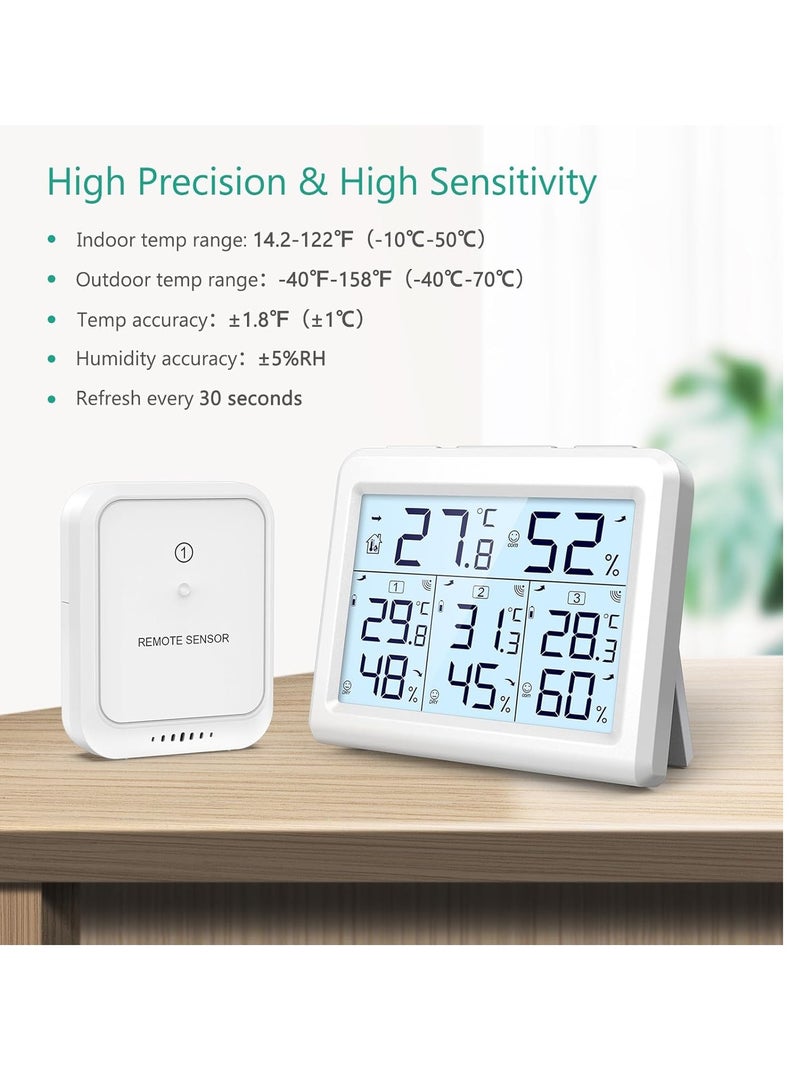 ORIA Indoor Outdoor Thermometer, Digital Hygrometer Thermometer, Wireless Temperature and Humidity Gauge Monitor with 3 Sensors, LCD Backlight for Home, Office, Bedroom, White - Image 4