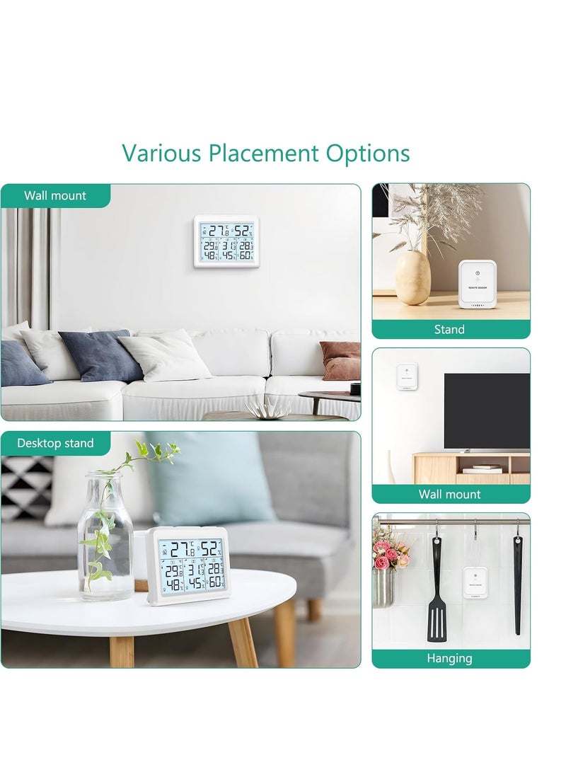 ORIA Indoor Outdoor Thermometer, Digital Hygrometer Thermometer, Wireless Temperature and Humidity Gauge Monitor with 3 Sensors, LCD Backlight for Home, Office, Bedroom, White - Image 3