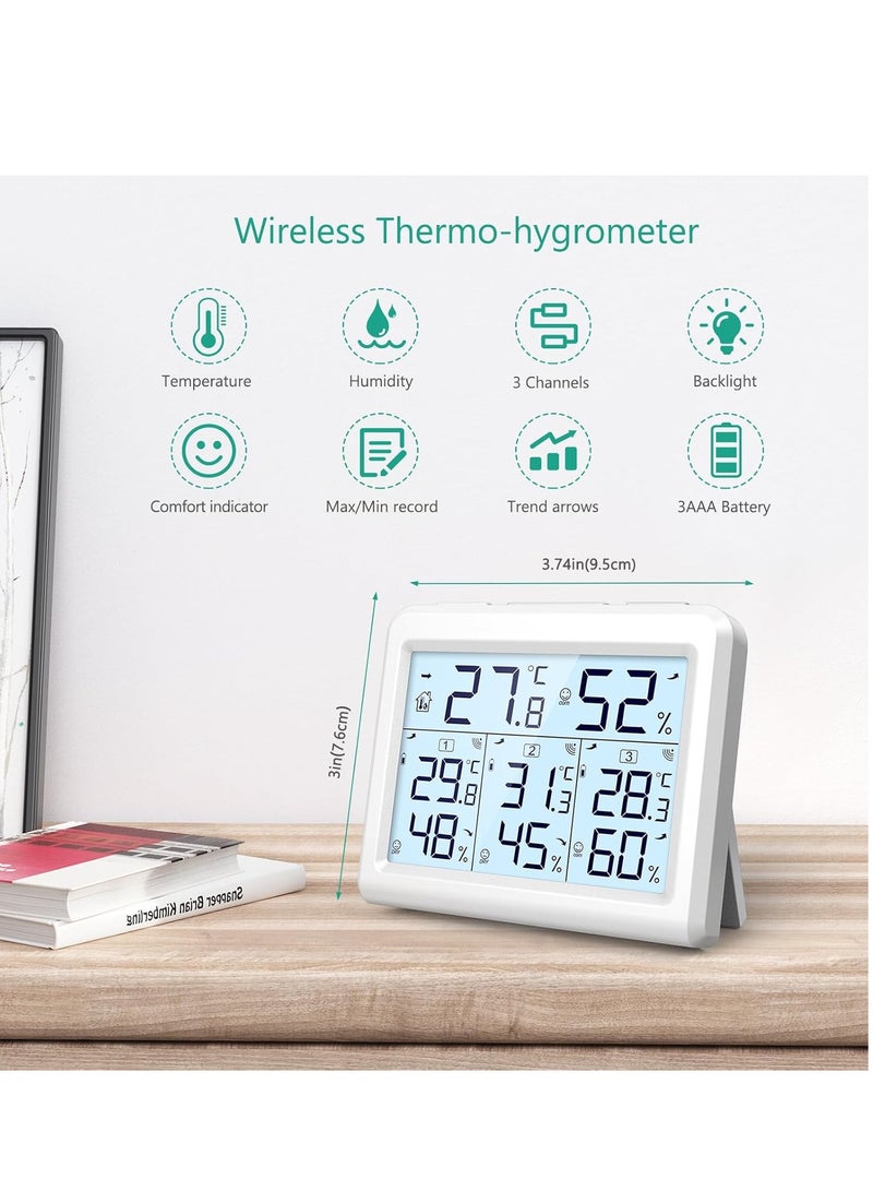 ORIA Indoor Outdoor Thermometer, Digital Hygrometer Thermometer, Wireless Temperature and Humidity Gauge Monitor with 3 Sensors, LCD Backlight for Home, Office, Bedroom, White - Image 5