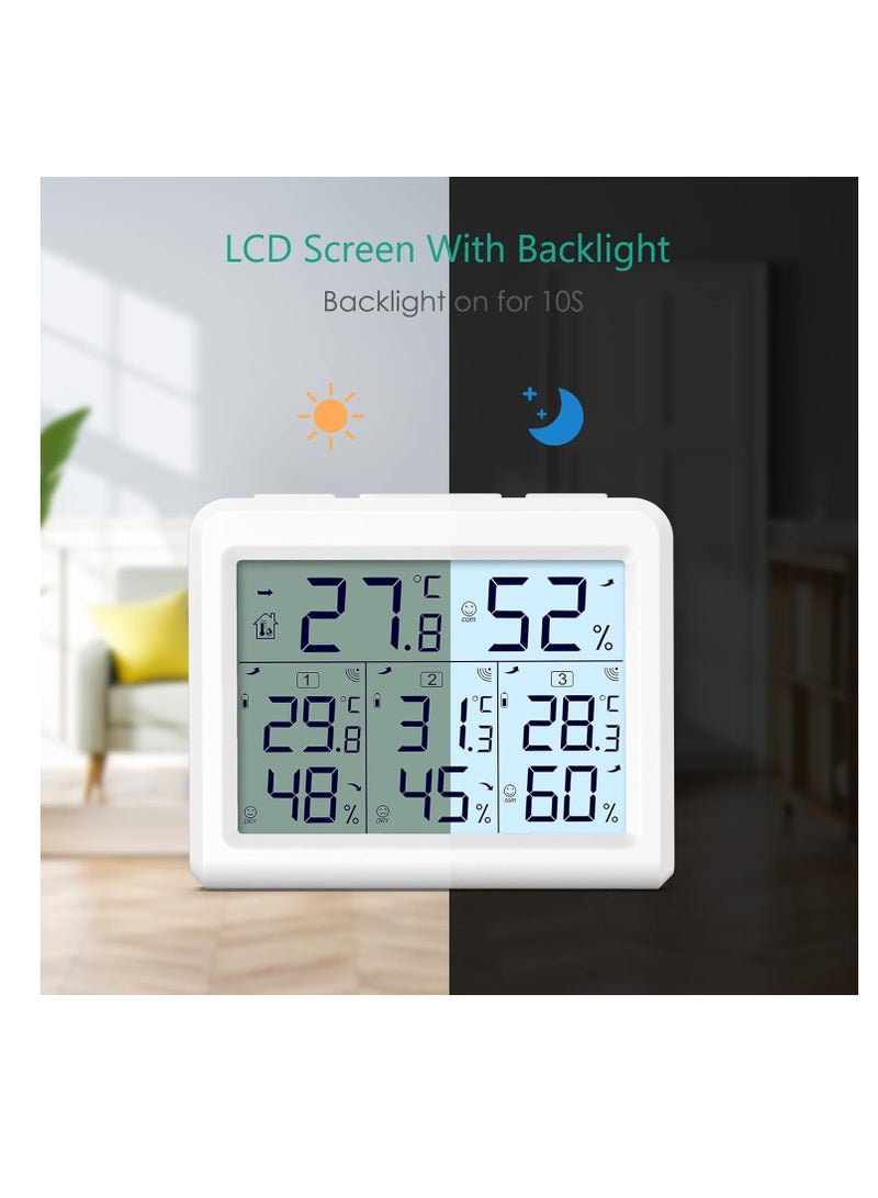 ORIA Indoor Outdoor Thermometer, Digital Hygrometer Thermometer, Wireless Temperature and Humidity Gauge Monitor with 3 Sensors, LCD Backlight for Home, Office, Bedroom, White - Image 2