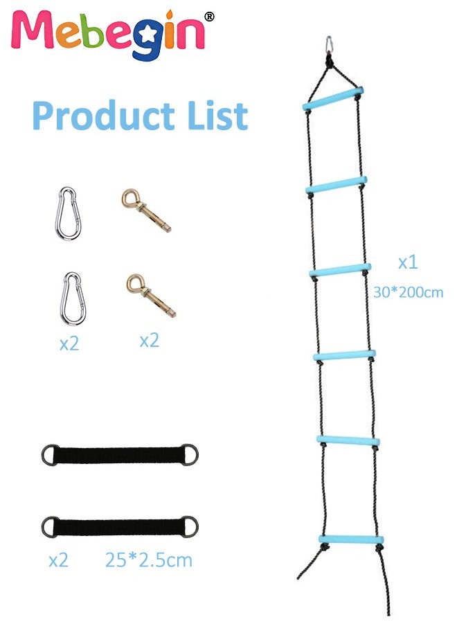MEBEGIN - Kids Rope Ladder, Six-Section Treehouse Ladder, Children's Climbing Toys, Fun Safe Exercise Equipment, Outdoor Play Equipment, Outdoor Toys for Climbing Frame, Tree House, Dens and Play House, 200cm - Image 1