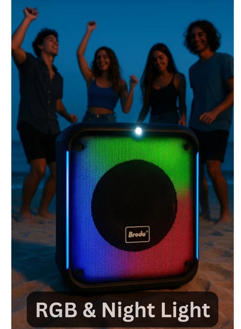 برودو مكبر صوت بلوتوث لاسلكي بإضاءة RGB من برودو، بقوة 30 واط وجهير قوي | مكبر صوت محمول بإضاءة LED | ميكروفون مدمج للمكالمات والكاريوكي | بطارية 1800 مللي أمبير | تأثيرات RGB | مكبر صوت للحفلات والمنزل والأماكن الخارجية - Image 2