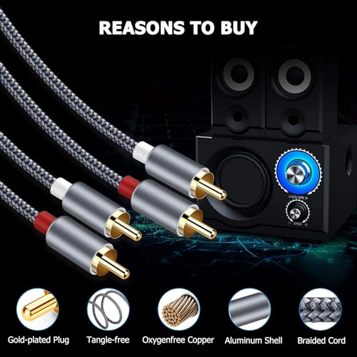 Goalfish RCA Cable, 2 Pack 2-Male to 2-Male RCA Audio Stereo Subwoofer Cable [Hi-Fi Sound,Shielded] Auxiliary Audio Cord for Home Theater, HDTV, Amplifiers, Hi-Fi Systems,Speakers- 6 Feet, Top Series - Image 3