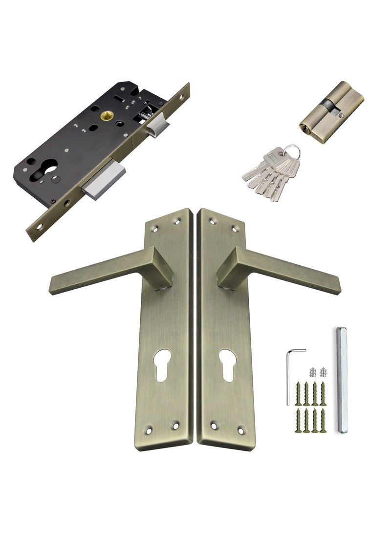 TISMpro Door Handle Lock Set - Aluminum Handle with Lock Body, Cylinder, and 5 Computer Keys with Mounting Screws, TP-7000 Set (MAB) - Image 3