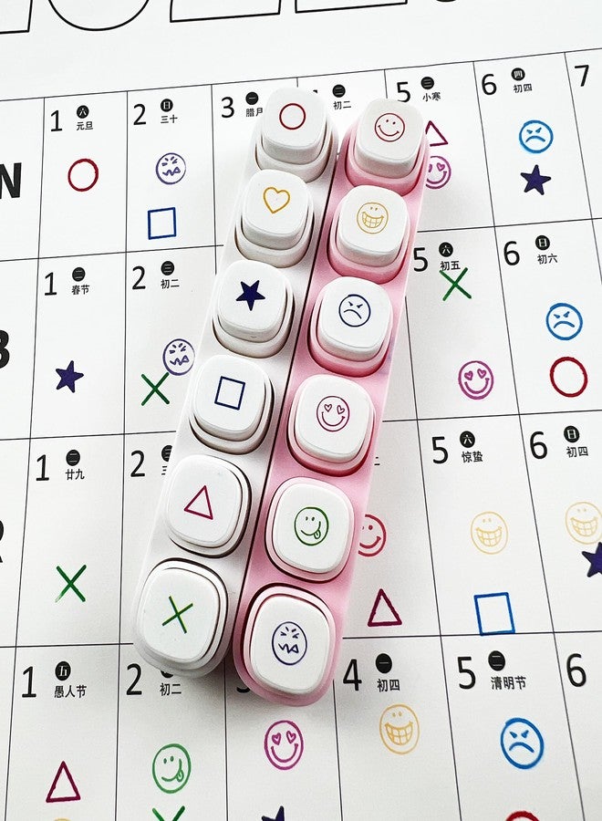 ZMLSED 6-in-1 Pre Self-Inking Planner Stamp Set - Portable Emoticon Weather Themes Stamps with Storage Case for Bullet Journal, Scrapbooking, Travel, Daily Planning -100mm x 15mm (Quick-Dry Ink, 2pcs) - Image 3