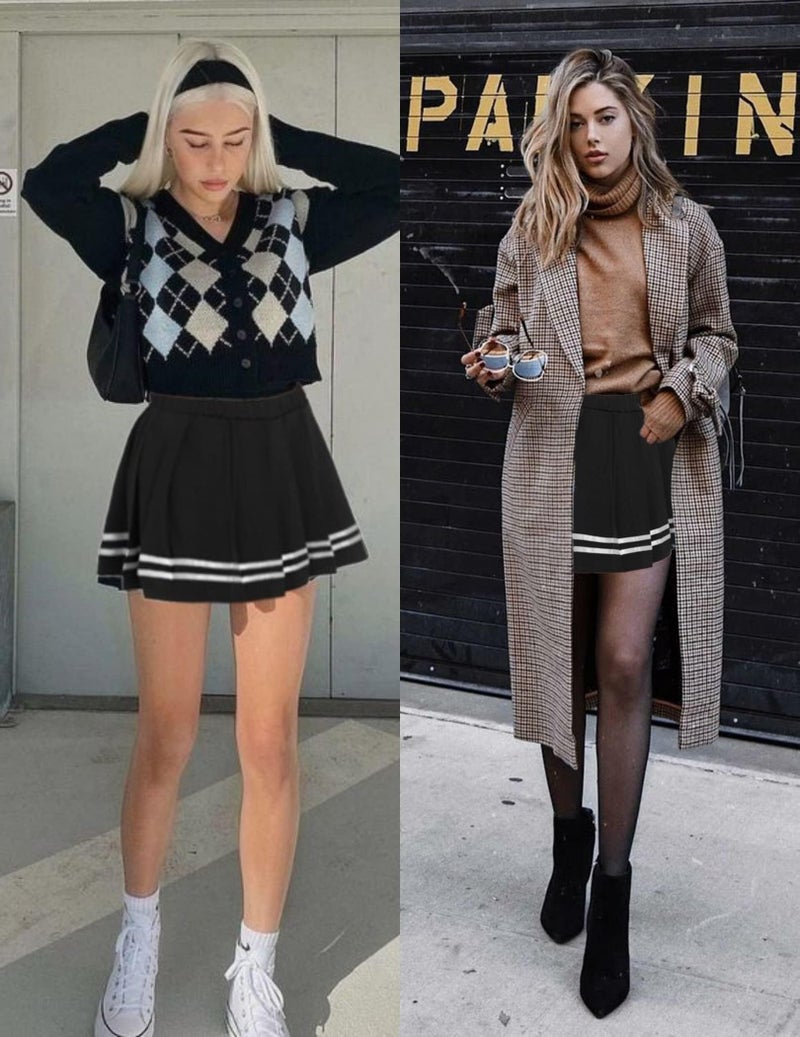 Avidlove Black Pleated Skirt Mini Skirt School Girl Skirts High Waisted Skater Skirt (Black， X-Large) - Image 3