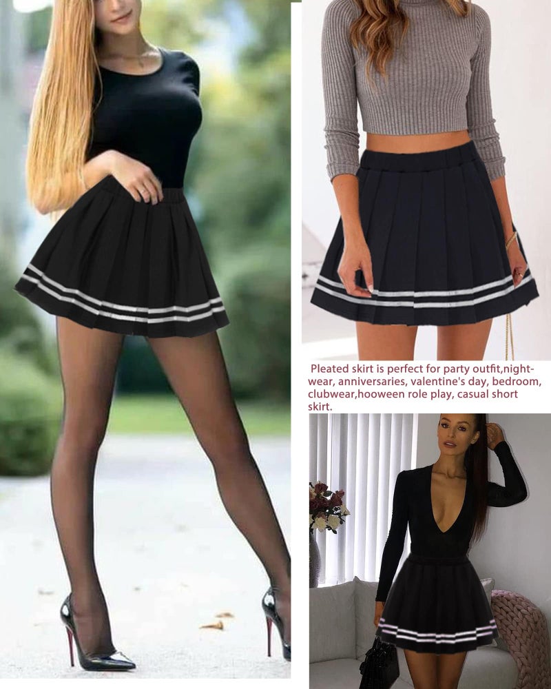 Avidlove Black Pleated Skirt Mini Skirt School Girl Skirts High Waisted Skater Skirt (Black， X-Large) - Image 4