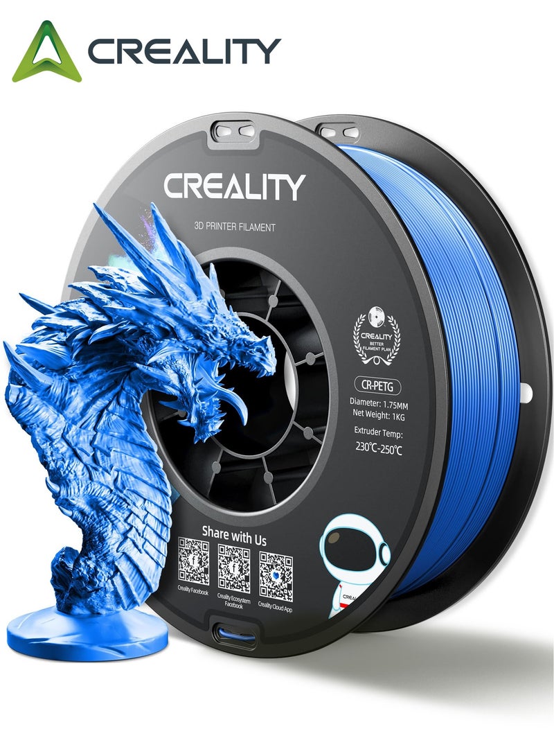 كريليتي 3D خيوط طابعة ثلاثية الأبعاد CR-PETG الرسمية من Creality 1.75 مم 1 كجم (2.2 رطل)، دقة عالية وقوة تحمل، عديم الرائحة، تدفق أفضل، مقاوم للرطوبة، خيوط طباعة ثلاثية الأبعاد Ender، أزرق - Image 1