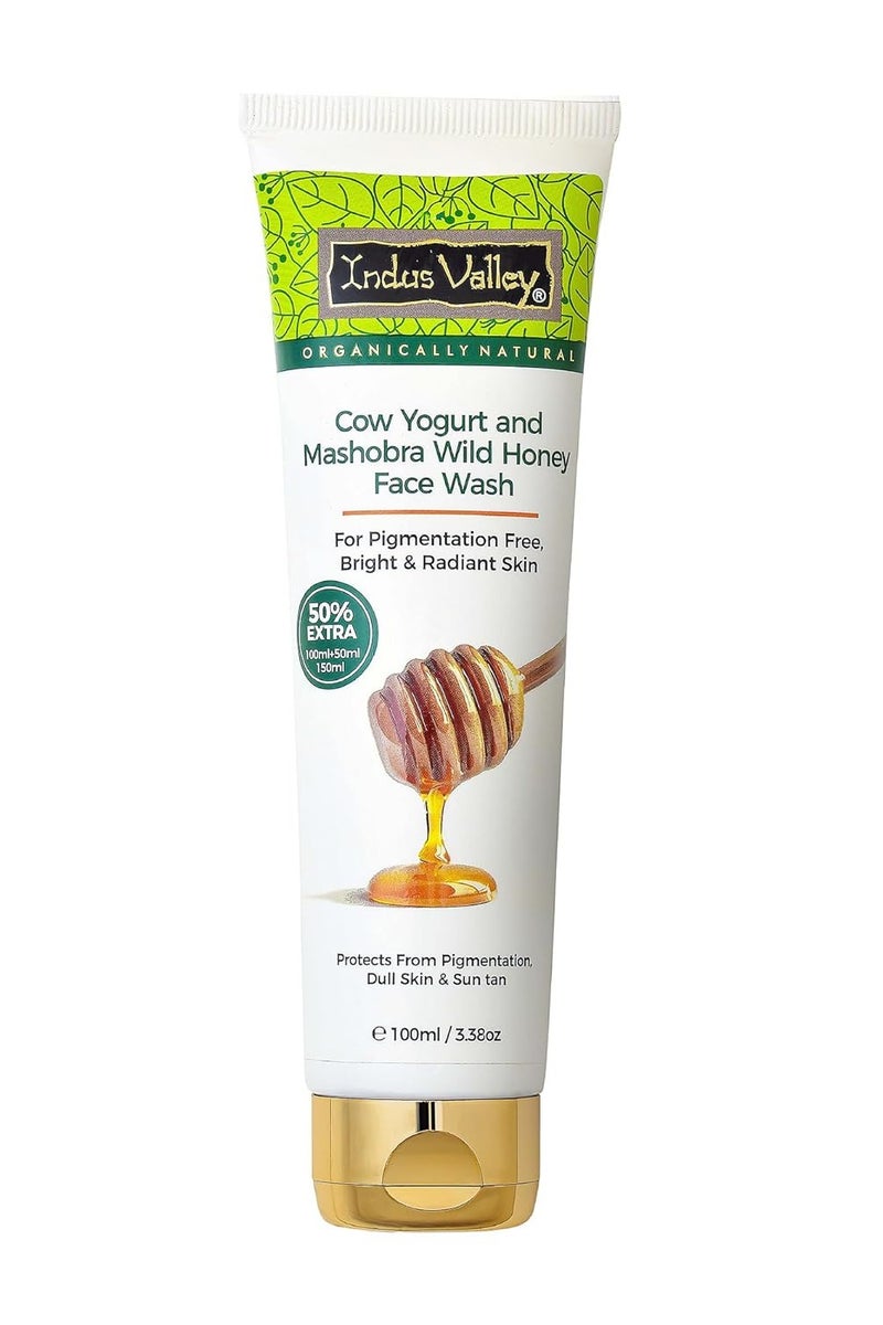 INDUS VALLEY Cow Yogurt Mashobra Honey & Papaya Cleansing Face Wash for Bright & Glowing Skin | Reduces Spots, Blemishes & Pigmentation | Low Foam | Men & Women (100gm + 50% Extra) - Image 1