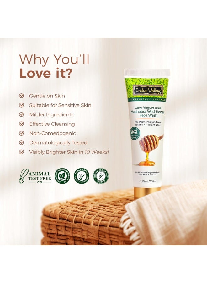 INDUS VALLEY Cow Yogurt Mashobra Honey & Papaya Cleansing Face Wash for Bright & Glowing Skin | Reduces Spots, Blemishes & Pigmentation | Low Foam | Men & Women (100gm + 50% Extra) - Image 5