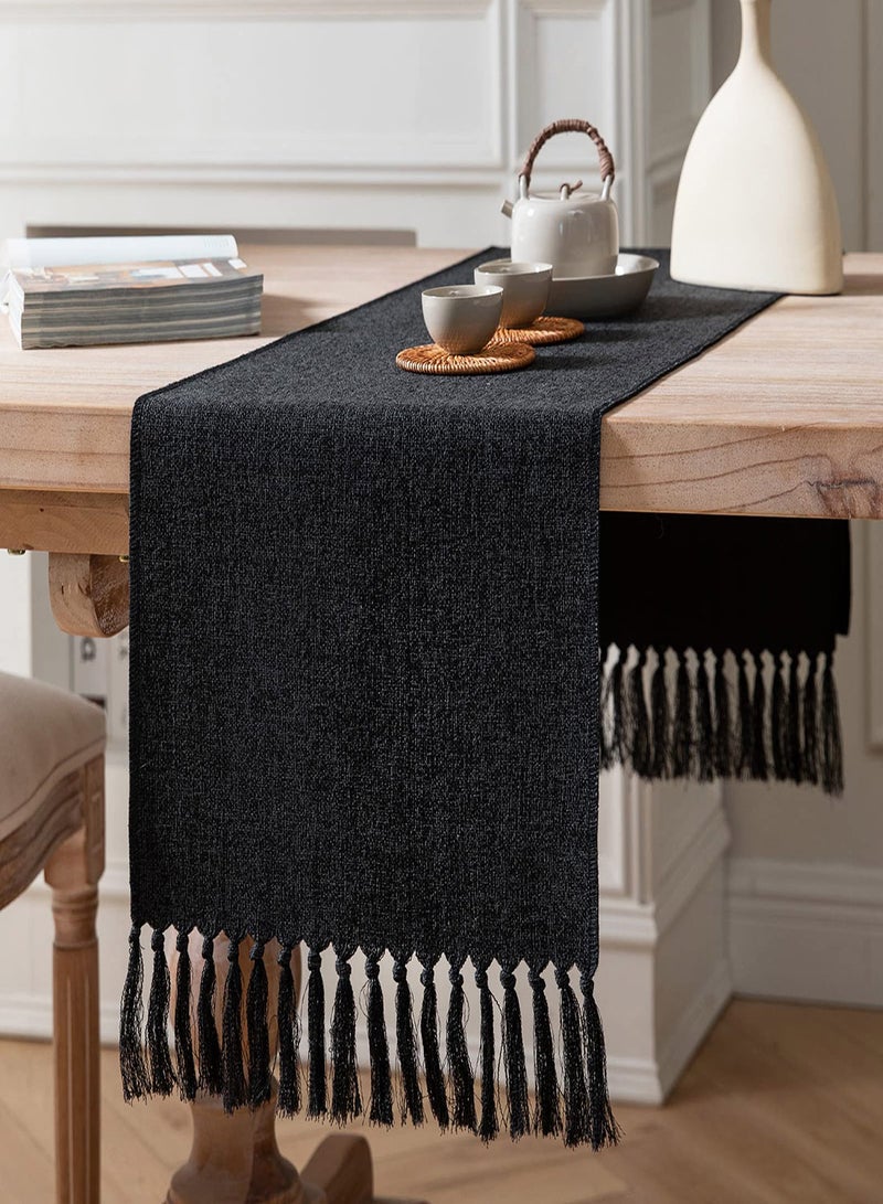 Excefore Black Table Runners Burlap Linen Style Rustic Farmhouse Table Runner 33x183cm Boho Washable Table Runners for Dining Room Decorations Dresser Bedroom Decor and Holiday Party Centerpiece - Image 2