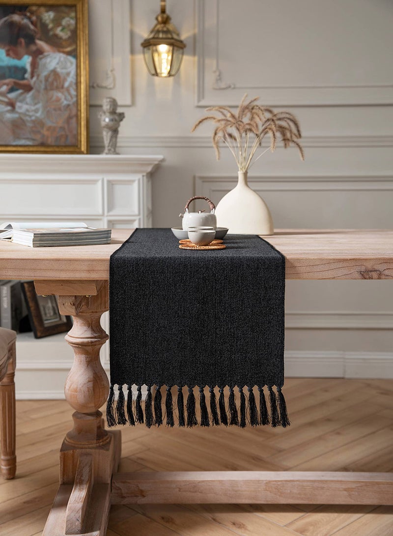 Excefore Black Table Runners Burlap Linen Style Rustic Farmhouse Table Runner 33x183cm Boho Washable Table Runners for Dining Room Decorations Dresser Bedroom Decor and Holiday Party Centerpiece - Image 3
