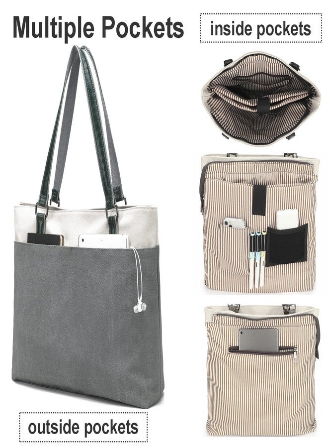 Barsine Canvas Tote Bag for Women 15.6 Inch Laptop Bag Large Teacher Work Totes with Compartments - Image 3