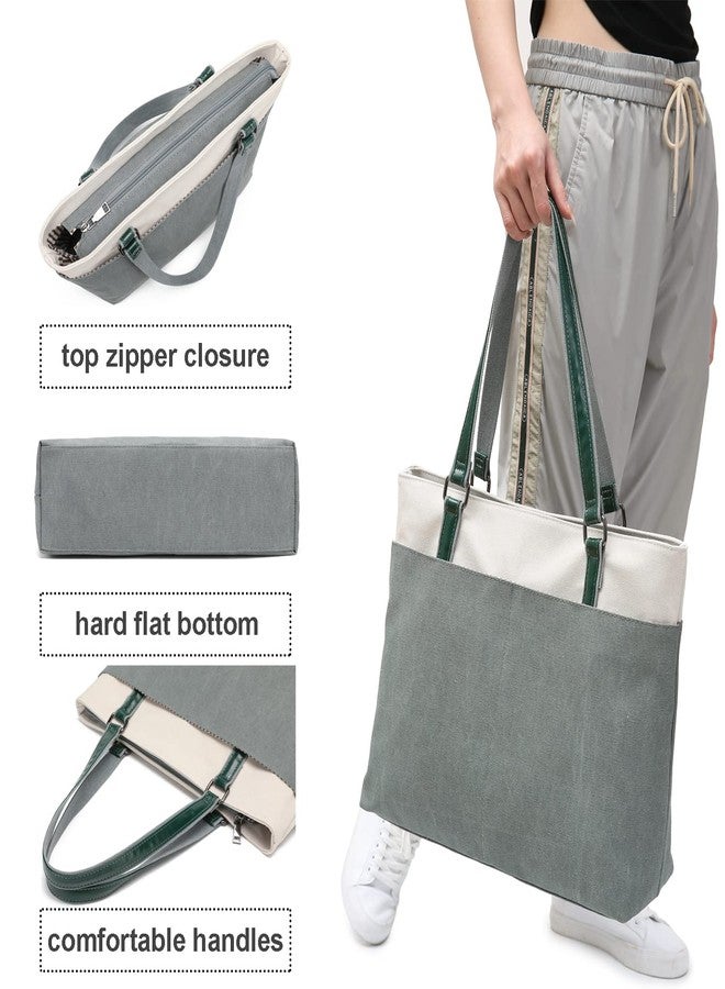 Barsine Canvas Tote Bag for Women 15.6 Inch Laptop Bag Large Teacher Work Totes with Compartments - Image 5