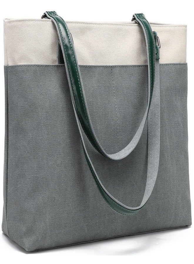 Barsine Canvas Tote Bag for Women 15.6 Inch Laptop Bag Large Teacher Work Totes with Compartments - Image 1