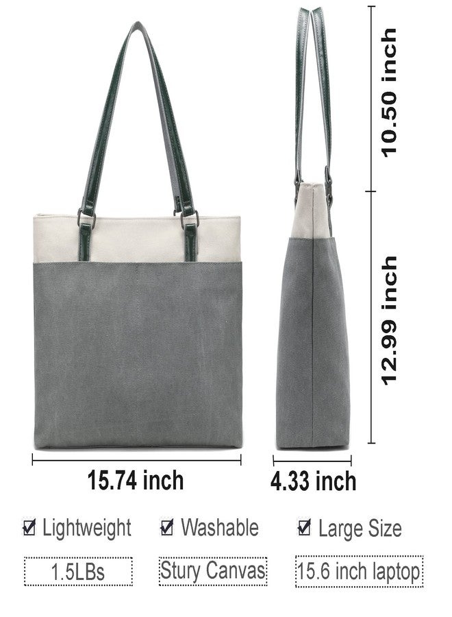 Barsine Canvas Tote Bag for Women 15.6 Inch Laptop Bag Large Teacher Work Totes with Compartments - Image 4