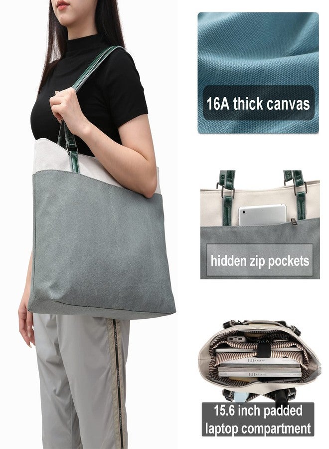 Barsine Canvas Tote Bag for Women 15.6 Inch Laptop Bag Large Teacher Work Totes with Compartments - Image 2