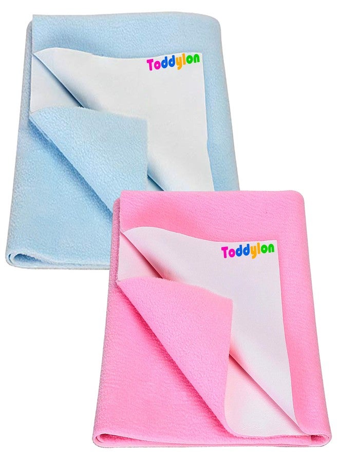Toddylon Extra Absorbent Baby Dry Sheet | Quick Dry Sheet for New Born Baby Bed Protector, Soft & Breathable Sheet for Baby Bed (Pack of 2) (Pink & Blue, Medium - 100 x 70cm) - Image 1