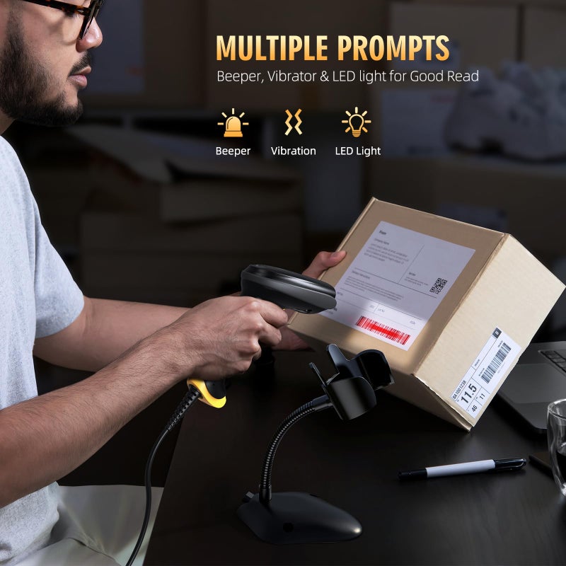 TEEMI 2D Barcode Scanner with Smart Stand USB Wired Handheld Automatic QR Data Matrix PDF417 OCR bar Codes Imager Global Shutter Computer Screen Scan for Windows Mac and Linux PC POS, Stand Included - Image 5