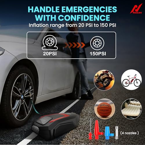 Nexlev Tyre Inflator for Car | Touch Control |150 PSI |12V DC| 4 Nozzles | Digital Tyre Pressure Gauge| Carry Bag | Suitable for Bike, Bicycle or Any Inflatable | Emergency LED Light | TI-01 - Image 4