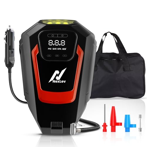 Nexlev Tyre Inflator for Car | Touch Control |150 PSI |12V DC| 4 Nozzles | Digital Tyre Pressure Gauge| Carry Bag | Suitable for Bike, Bicycle or Any Inflatable | Emergency LED Light | TI-01 - Image 1