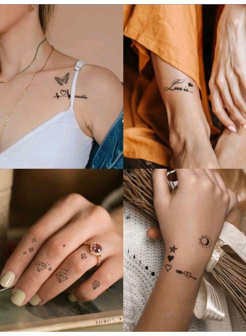 SHEIN 180PCS Black Sketch Floral Tattoo Sticker-Bird, Heart, Diamond, Music Note, Words - Image 2