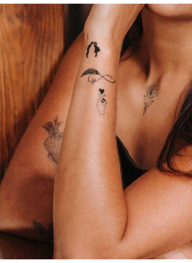 SHEIN 180PCS Black Sketch Floral Tattoo Sticker-Bird, Heart, Diamond, Music Note, Words - Image 3
