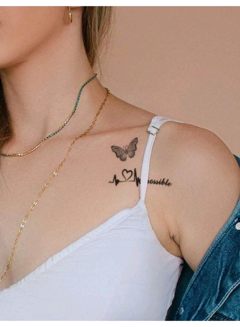 SHEIN 180PCS Black Sketch Floral Tattoo Sticker-Bird, Heart, Diamond, Music Note, Words - Image 5