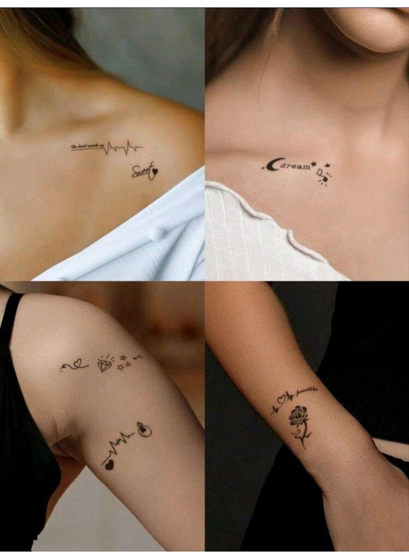 SHEIN 180PCS Black Sketch Floral Tattoo Sticker-Bird, Heart, Diamond, Music Note, Words - Image 4