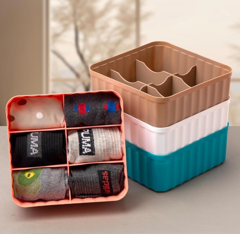Episkey 6-Compartment Wardrobe Organizer drawers organisers for Underwear, Socks, Bras, Ties, Scarves & Undergarments,storage box and organiser, Socks organizer Socks Tray (5 Pcs,Multicolor) - Image 2