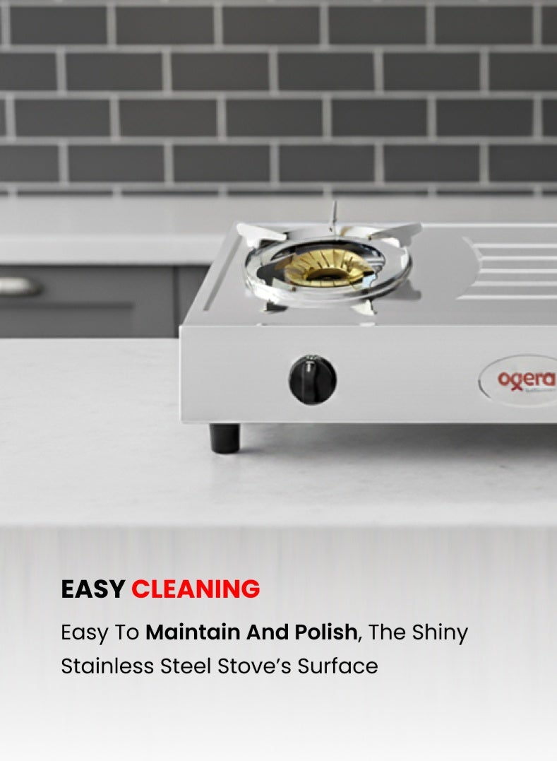 Ogera Stainless Steel Double Gas Burner Stove – 2 High-Efficiency Burners, Low Gas Consumption, Easy to Clean, Rust-Resistant Body, Compact & Portable Design – Silver, Model OG3012GC, 2-Year Warranty - Image 4