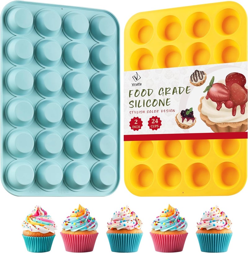 VRUIFA 2PCS Silicone Mini Muffin Pan, 24 Cups Nonstick Mini Cupcake Pan for Baking, BPA Free and Dishwasher Safe, Great for Making Muffin Cakes, Tart, Bread and Egg Bites - Image 1