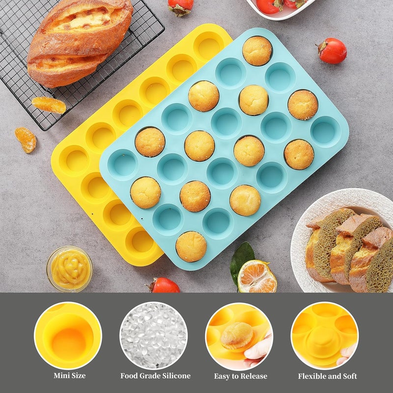 VRUIFA 2PCS Silicone Mini Muffin Pan, 24 Cups Nonstick Mini Cupcake Pan for Baking, BPA Free and Dishwasher Safe, Great for Making Muffin Cakes, Tart, Bread and Egg Bites - Image 3